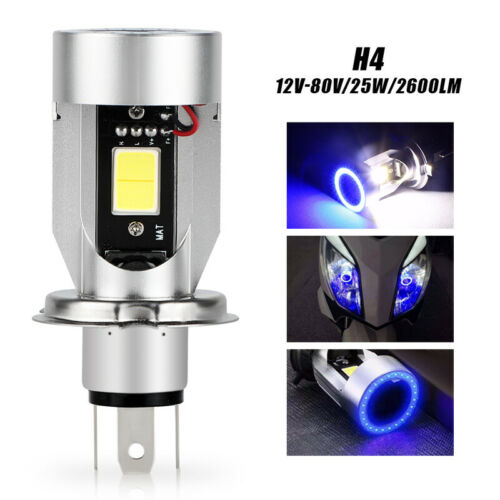 H4 HB2 9003 2600LM Motorcycle LED Headlight Kit Hi/Lo Bulb With Blue Halo Rings - Fresh Stock Dated February 2026