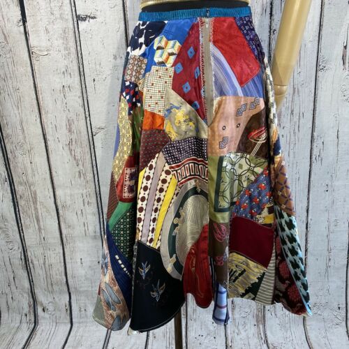 Vintage Patchwork Crazy Quilt Circle Skirt SMALL Silk Scarf Embroidered OOAK - Fresh Stock Dated February 2026
