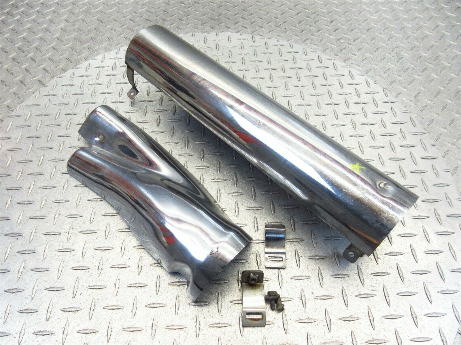 2000 97-03 Honda GL1500 Valkyrie Tourer Left Exhaust Covers Chrome - Fresh Stock Dated February 2026