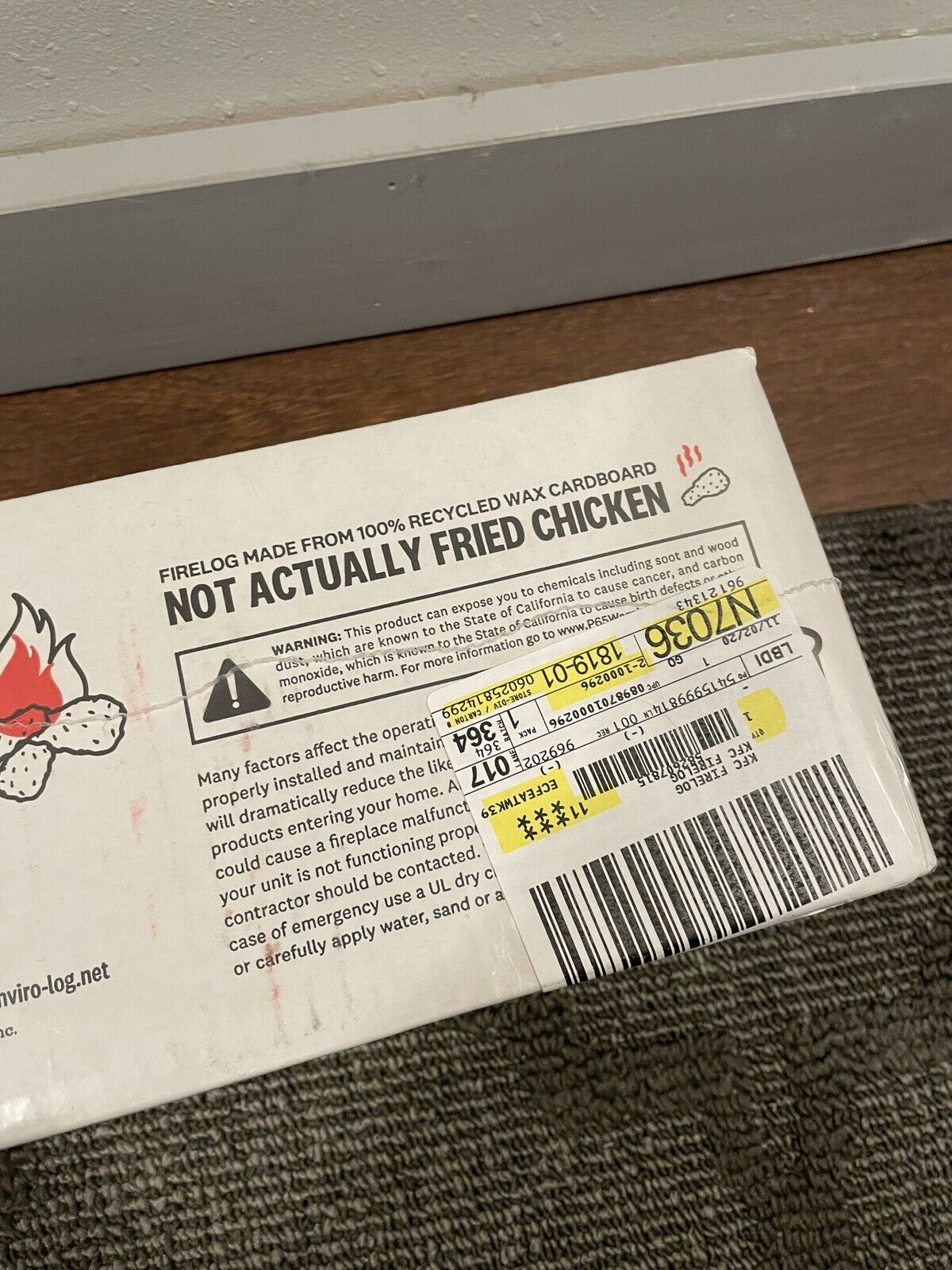 KFC Firelog with 11 Herbs and Spices by Enviro-Log - Limited Edition - 2020 - Fresh Stock Dated December 2025