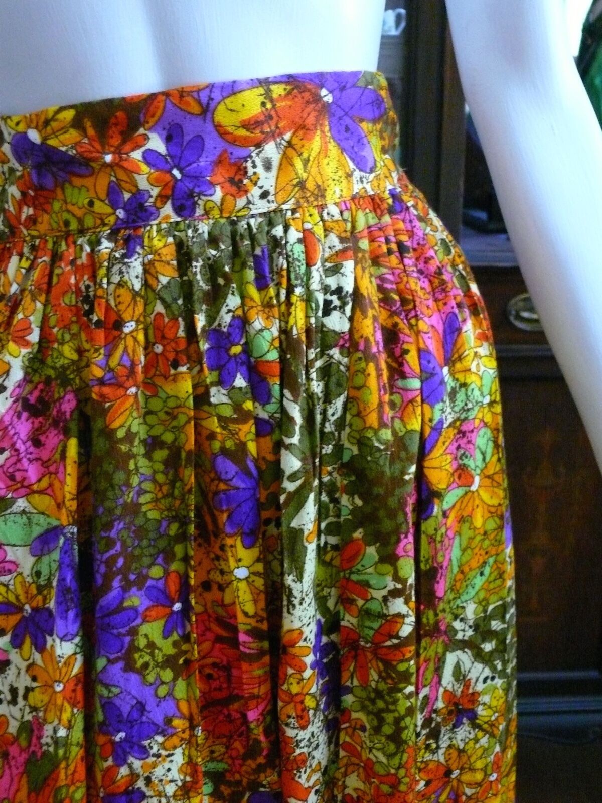 1960-70`s  Bright Intense Floral and Batik Look Long Skirt High Waisted WOW - Fresh Stock Dated February 2026