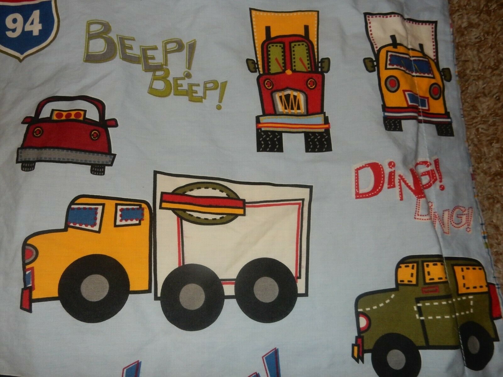 1B CIRCO Transportation Vroom Beep Honk Cars Trucks Pillow SHAM Pillow Case - Fresh Stock Dated February 2026