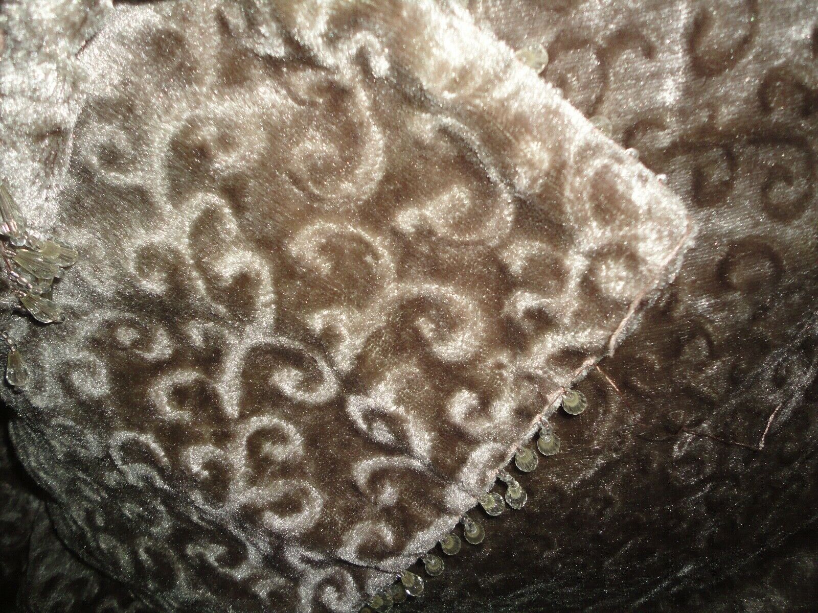 BEADED TAUPE VELOUR SCROLL (2) PILLOW COVERS 18 X 18 - Fresh Stock Dated February 2026