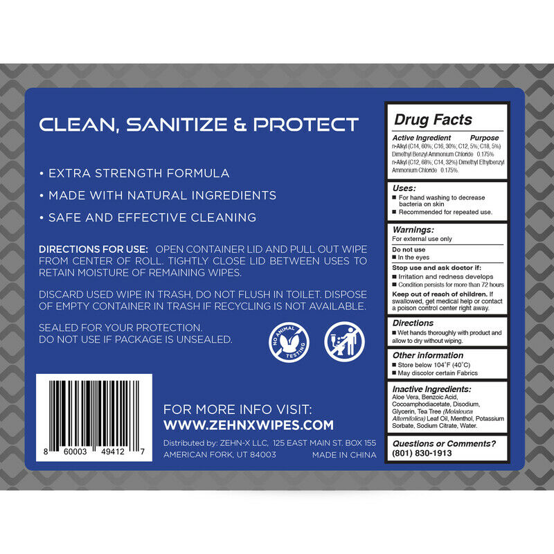 Zehn-X CWC20-12 Sanitizing Wipes, Fiber Blend, 180 Count - Fresh Stock Dated December 2025
