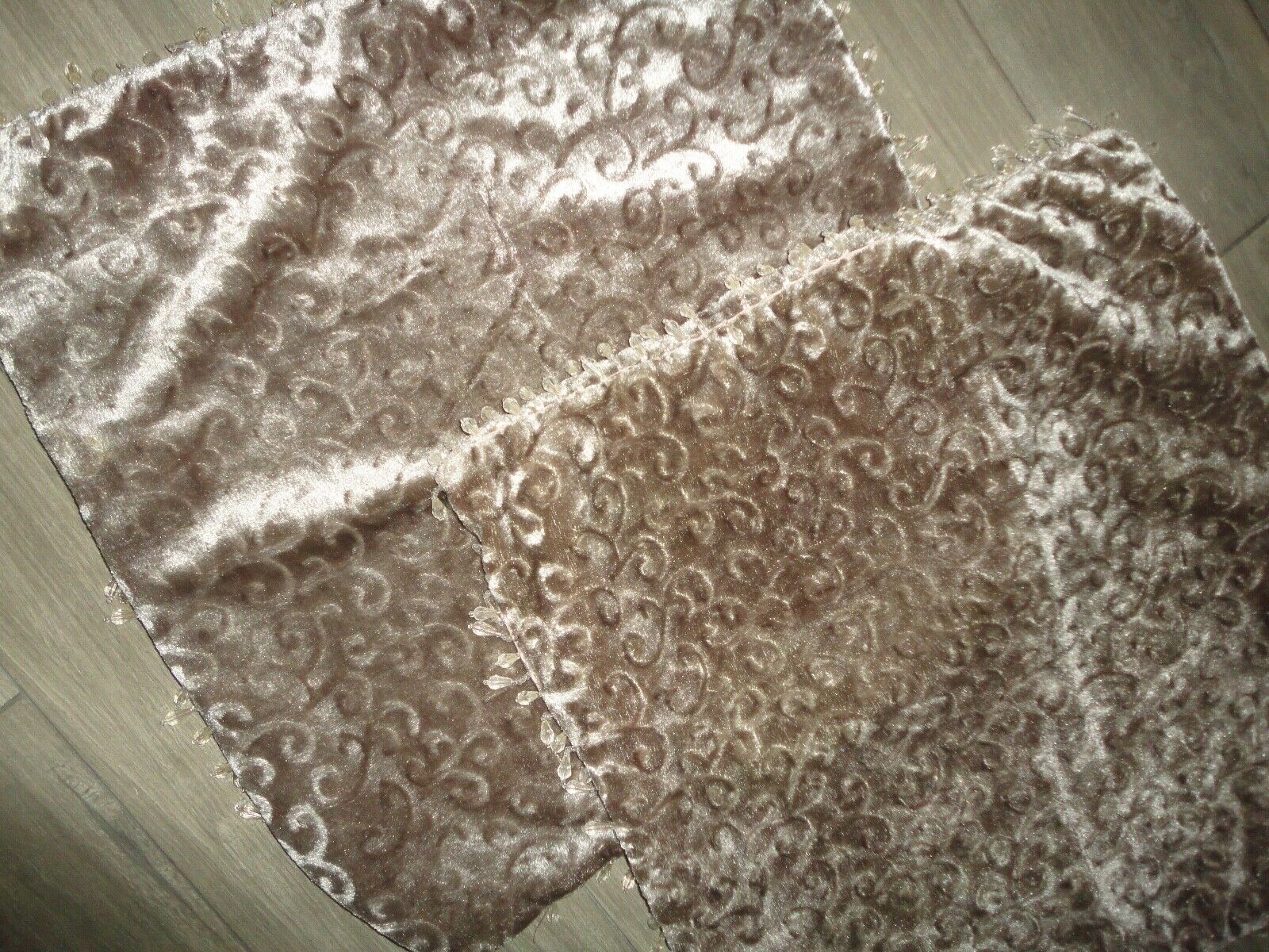 BEADED TAUPE VELOUR SCROLL (2) PILLOW COVERS 18 X 18 - Fresh Stock Dated February 2026