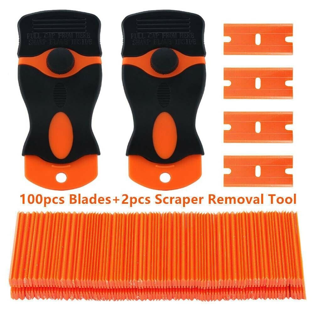 100 pcs Plastic Razor Blades and Razor Scraper Double Edged Sticker Removal Tool - Fresh Stock Dated December 2025