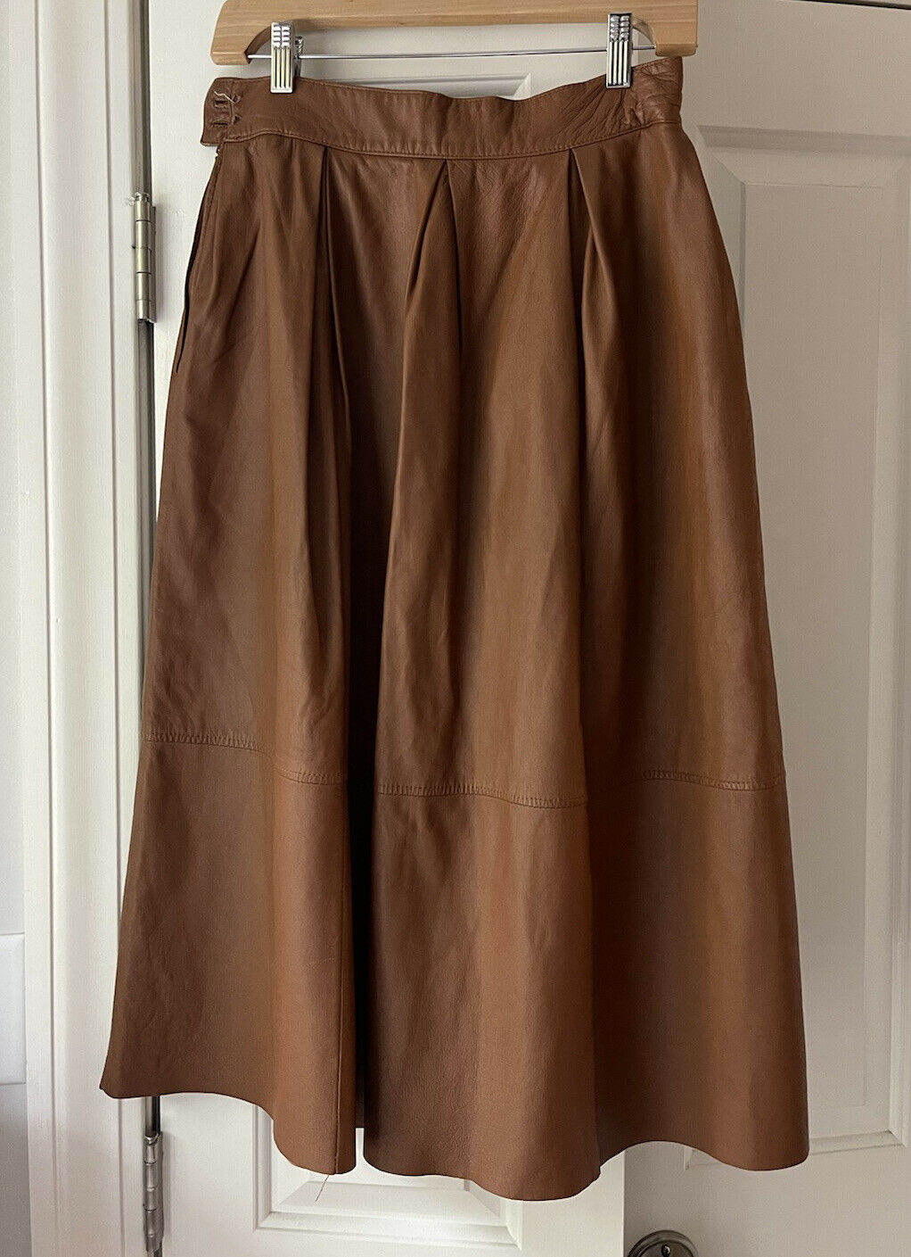 Yves Saint Laurent Vintage Brown Leather Pleated Pocket Skirt Sz 40 - Fresh Stock Dated March 2026