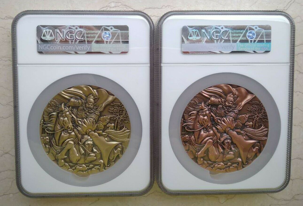 A Pair NGC PF70 2019 China 80mm Colored Medals - Peking Opera Series - Zhang Fei - Fresh Stock Dated February 2026