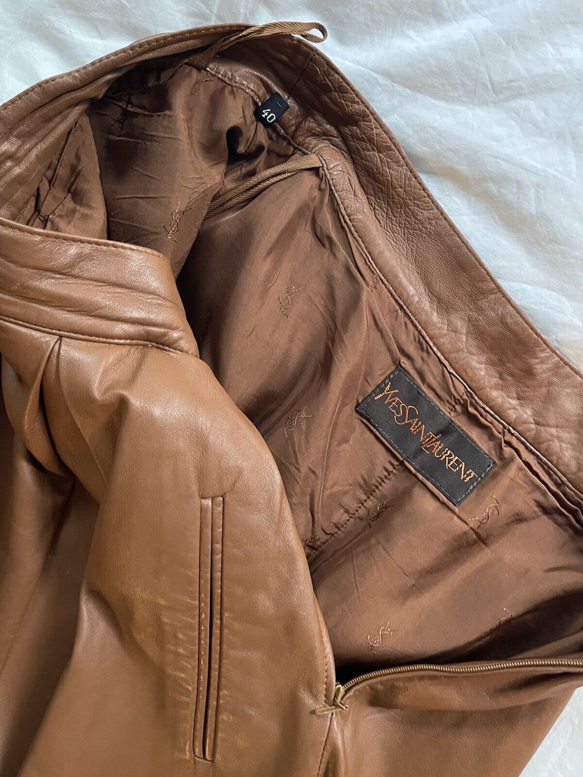 Yves Saint Laurent Vintage Brown Leather Pleated Pocket Skirt Sz 40 - Fresh Stock Dated March 2026