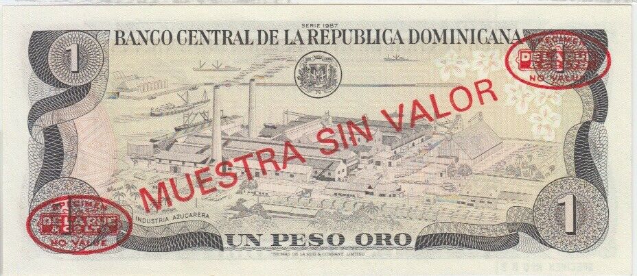 Dominican Republic banknote P. 126 s2 1 Peso 1987-printer's sample, UNC - Fresh Stock Dated December 2025