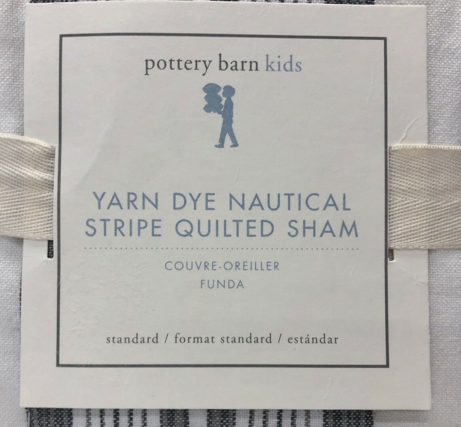 NEW Pottery Barn KIDS Yarn Dyed Nautical Stripe STANDARD Sham~Gray - Fresh Stock Dated December 2025