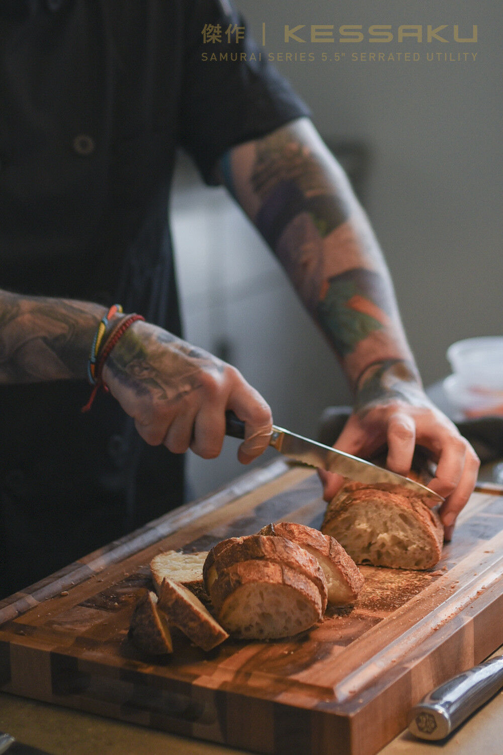 Kessaku 5.5-Inch Serrated Utility Knife - Samurai Series - HC 7Cr17MoV Steel - Fresh Stock Dated January 2026