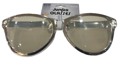 JUMBO SILVER EYE FRAME GLASSES BIG Lenses Clown Nerd Funny Giant Joke Sunglasses - Fresh Stock Dated February 2026