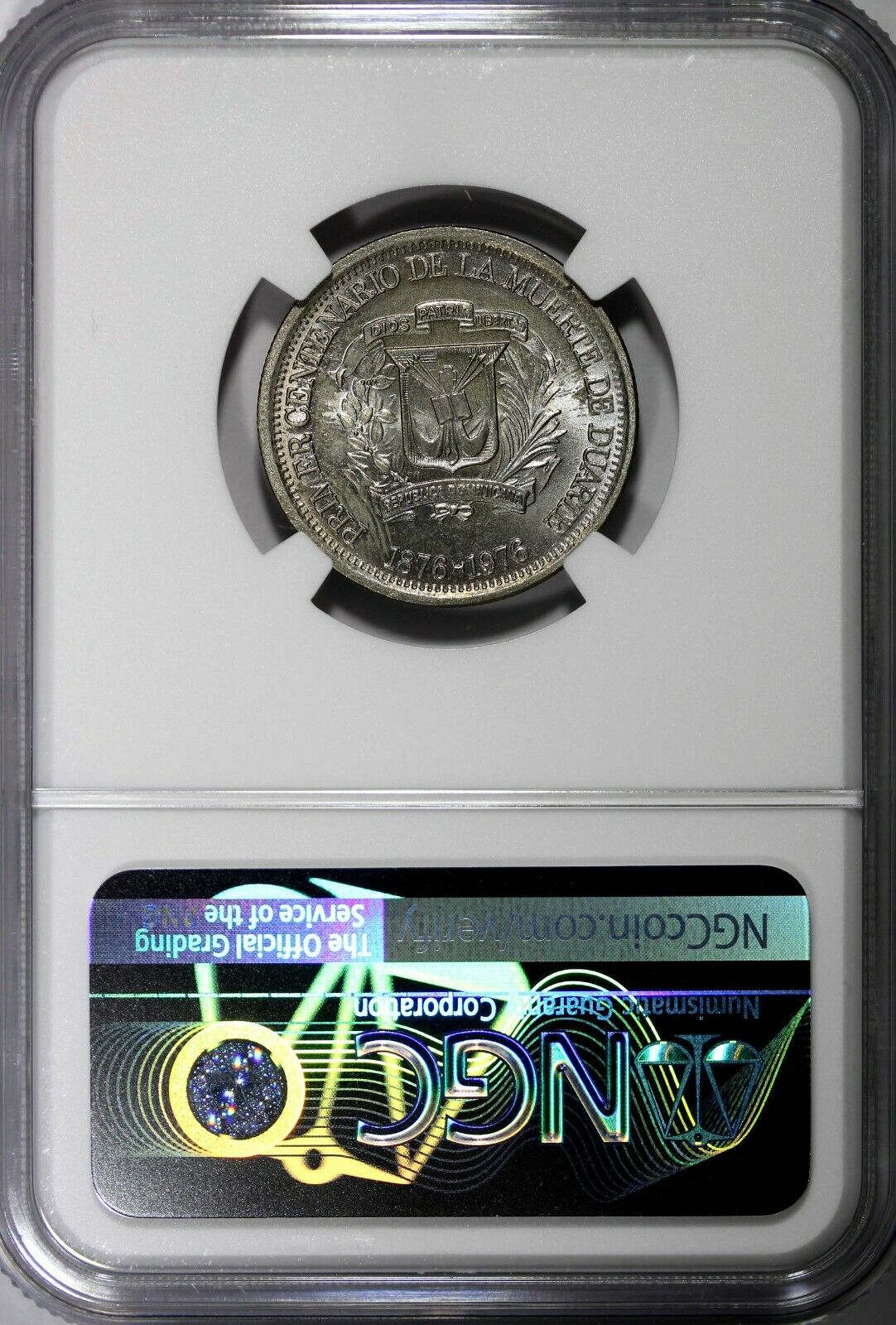 DOMINICAN REPUBLIC 1976 25 Centavos NGC MS65 Death of Juan Pablo Duarte KM#43(8) - Fresh Stock Dated February 2026