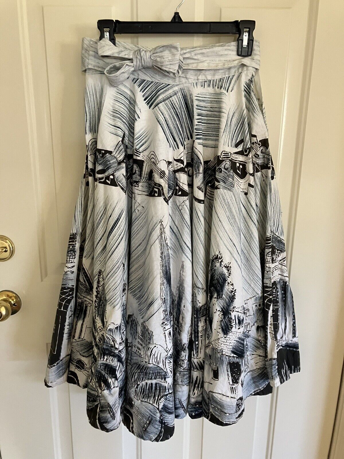 Vtg ARTEGREEN Mexico CIRCLE SKIRT Sz S Mexican 1950's GUITAR Hand Painted COOL! - Fresh Stock Dated March 2026