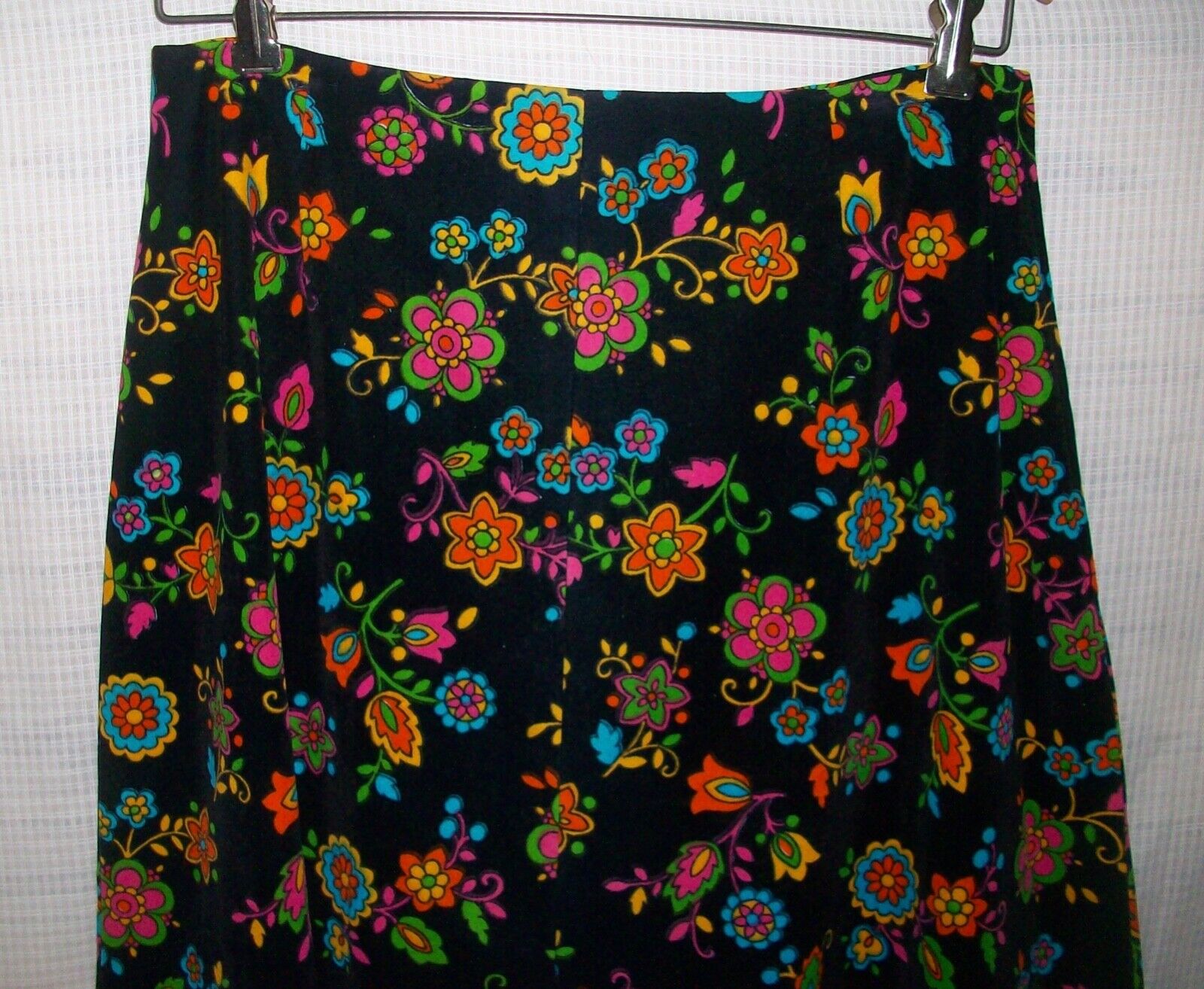 Vintage 60s 70s Black Cotton Velveteen Flower Maxi Skirt Boho Hippie - Fresh Stock Dated March 2026