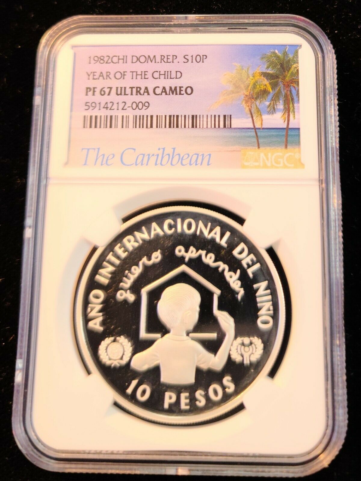 1982 DOMINICAN REPUBLIC SILVER 10 PESOS YEAR OF THE CHILD NGC PF 67 ULTRA CAMEO - Fresh Stock Dated December 2025