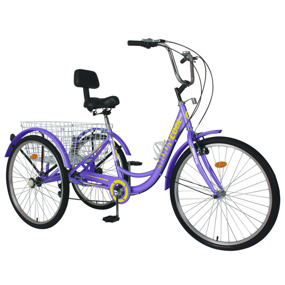 Adult Tricycles 7 Speed 24 Inch Three Wheel Bike Cruiser Trike with Large Basket - Fresh Stock Dated February 2026