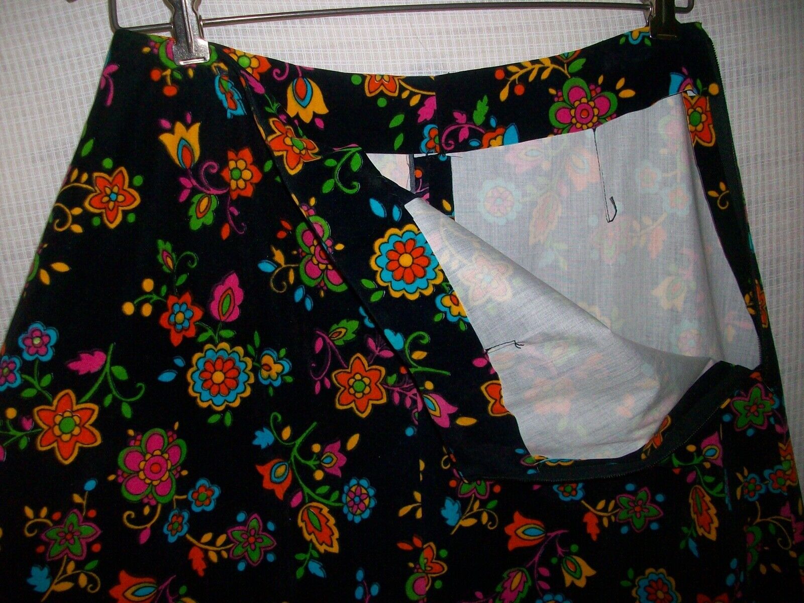 Vintage 60s 70s Black Cotton Velveteen Flower Maxi Skirt Boho Hippie - Fresh Stock Dated March 2026