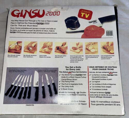Vintage Original Ginsu Knives 2000 Stainless Steel 10 Pc Set As Seen on TV w Box - Fresh Stock Dated December 2025