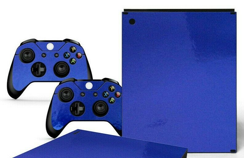 For Xbox One X Skin Console & 2 Controllers Blue Glossy Finish Vinyl Wrap Decal - Fresh Stock Dated December 2025