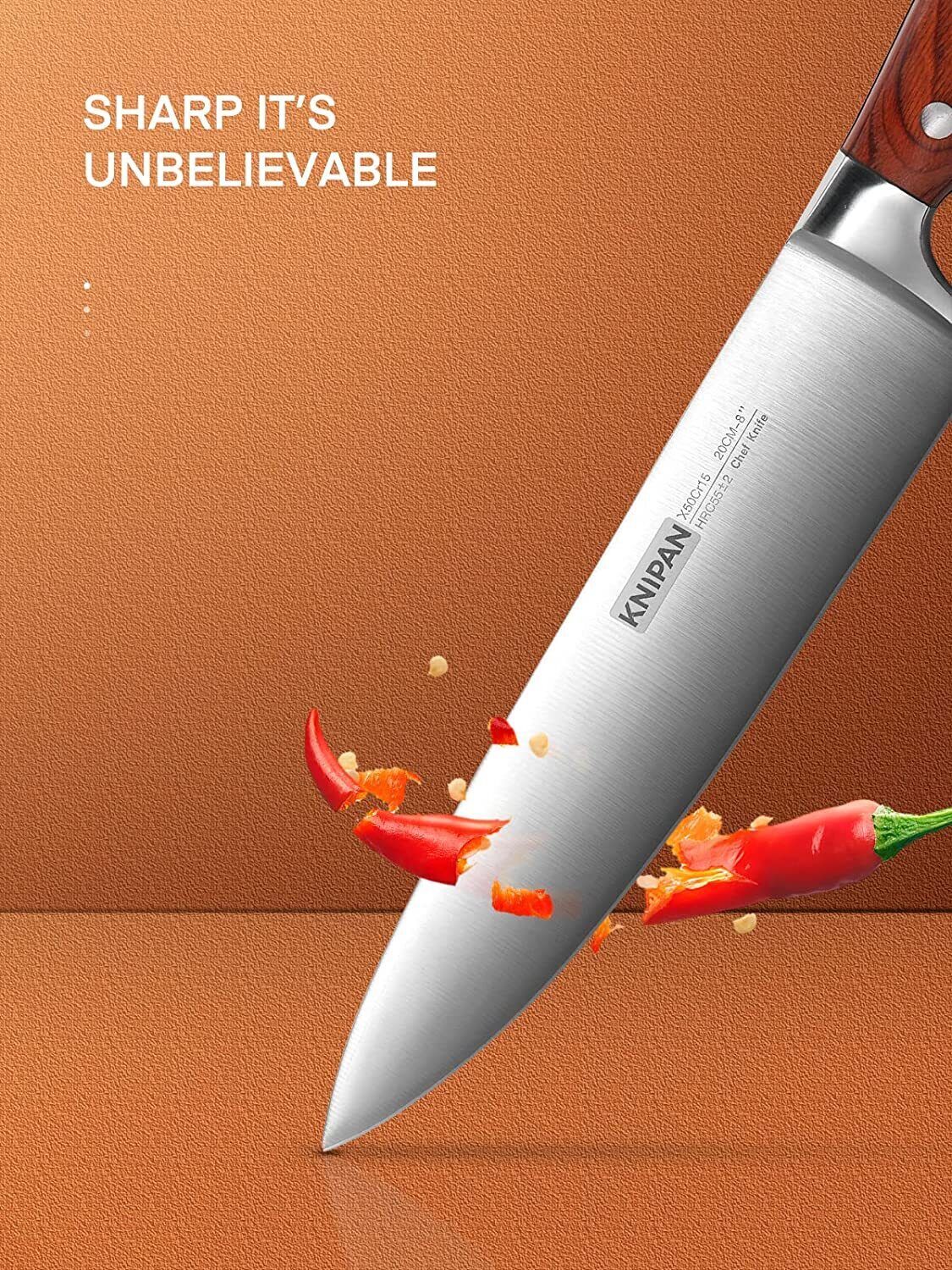 Knife Set, 16-Piece Kitchen Knife Set with Block Wooden German Stainless Steel - Fresh Stock Dated February 2026