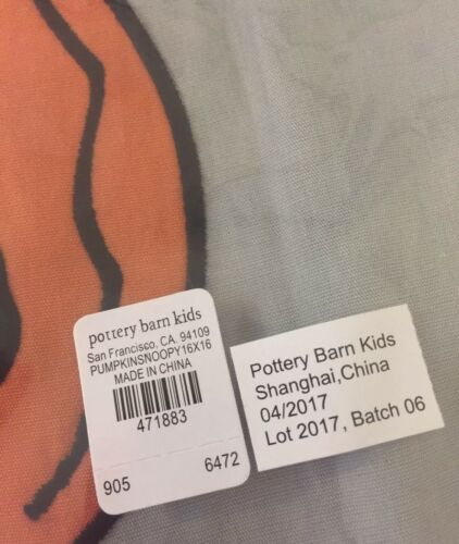 NWT Pottery Barn Kids ~SNOOPY~ HALLOWEEN Jack-O-Lantern PILLOW Cvr ~PEANUTS~ 🎃 - Fresh Stock Dated December 2025