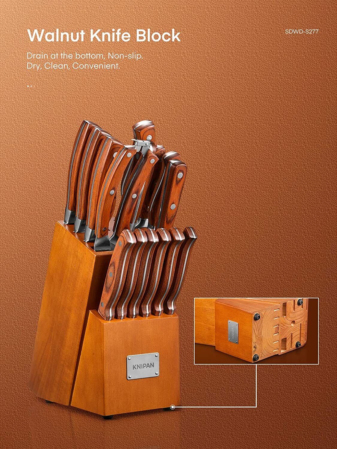 Knife Set, 16-Piece Kitchen Knife Set with Block Wooden German Stainless Steel - Fresh Stock Dated February 2026