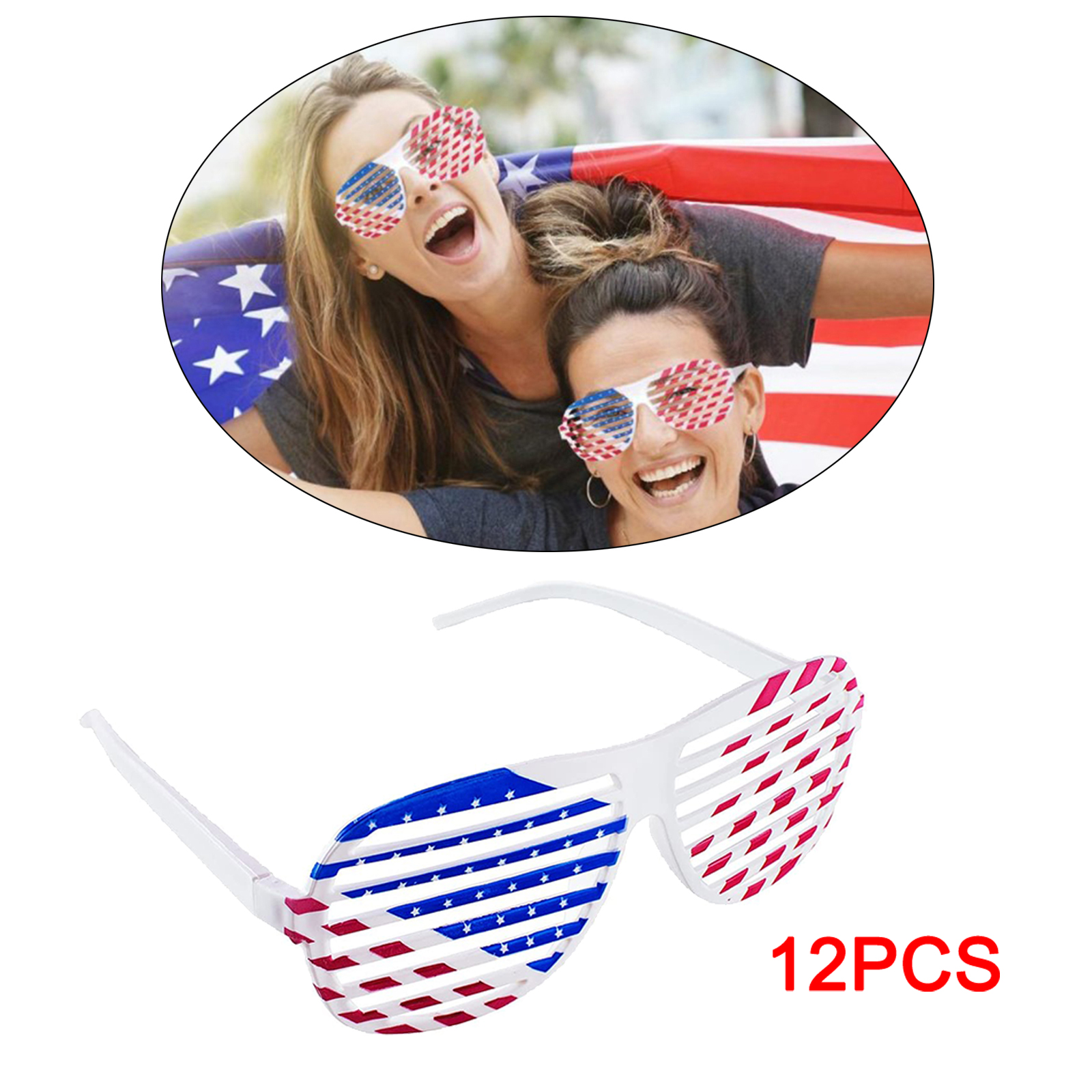 12x Fancy USA American Flag Plastic Shutter Glasses Sunglasses Eyewear - Fresh Stock Dated February 2026