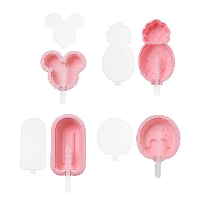 4 Pack Silicone Popsicle Molds Reusable Cute Ice Cream Pop Maker with Lid Sticks - Fresh Stock Dated February 2026