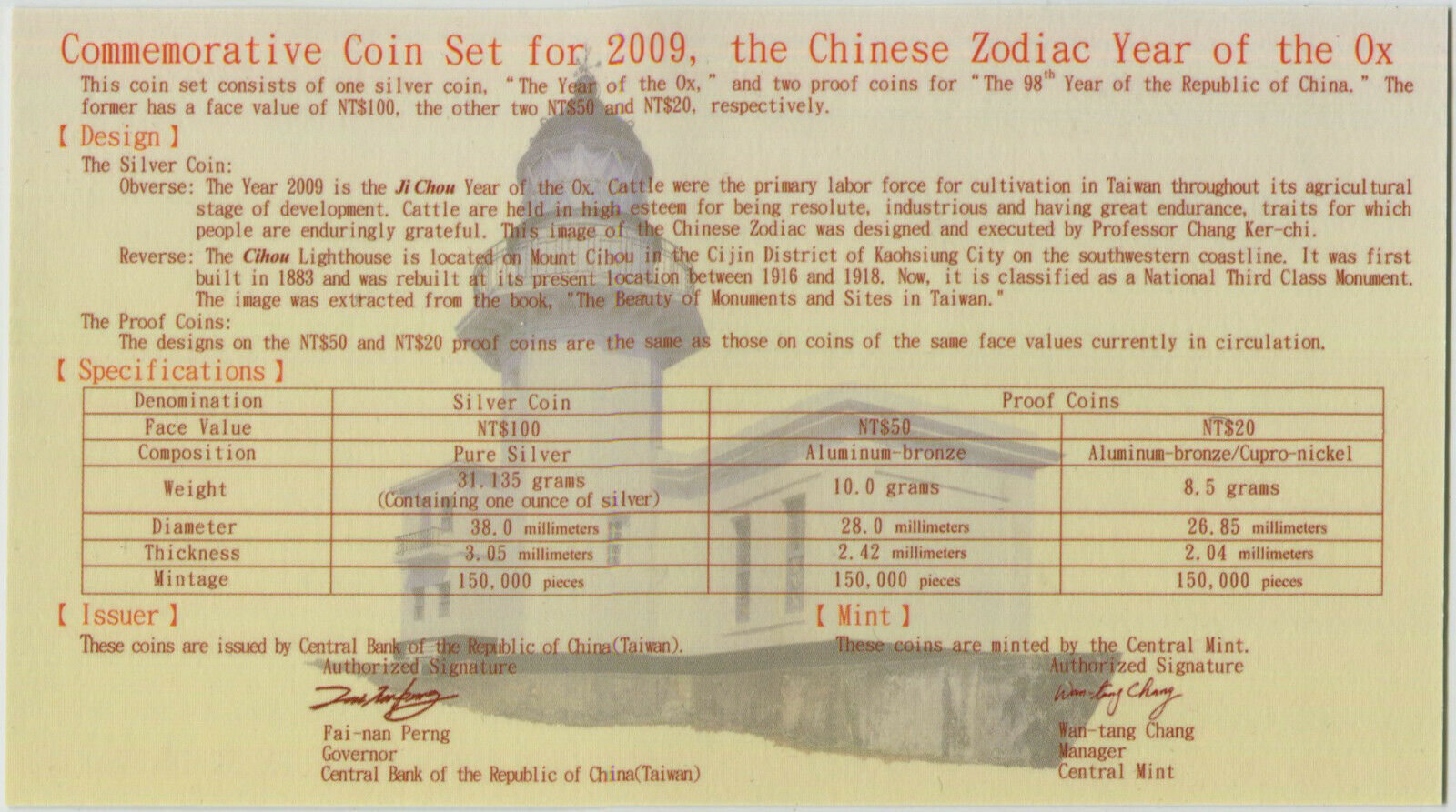 China Taiwan 2009 Lunar Ox Zodiac Commemorative Coin Set Silver Coin 1oz COA - Fresh Stock Dated February 2026