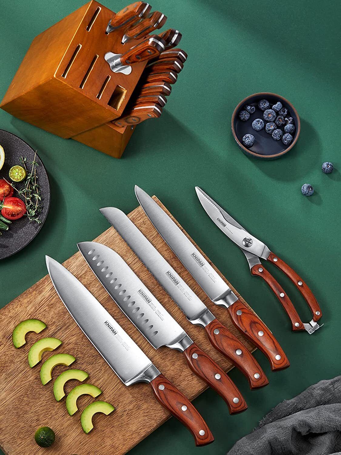 Knife Set, 16-Piece Kitchen Knife Set with Block Wooden German Stainless Steel - Fresh Stock Dated February 2026