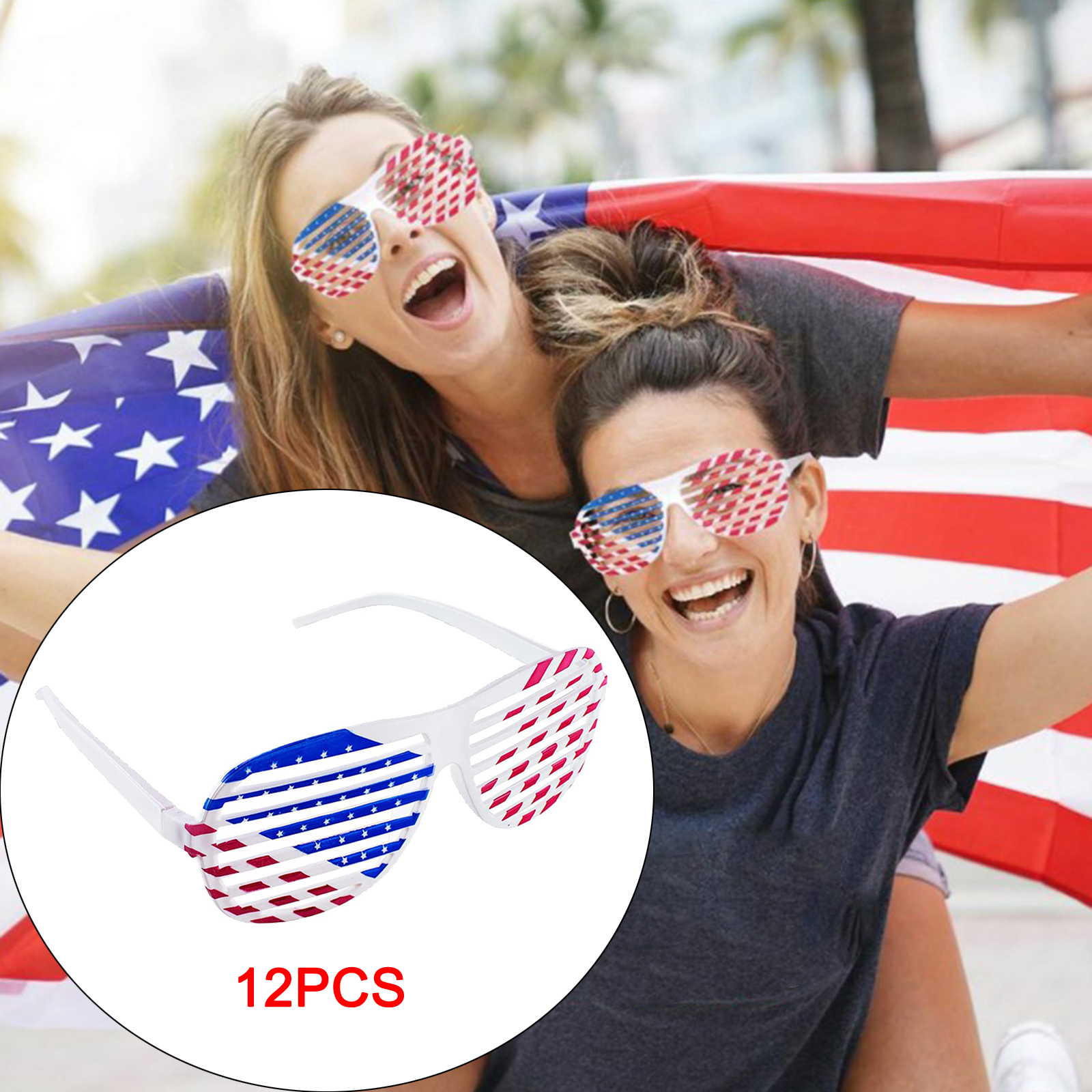 12x Fancy USA American Flag Plastic Shutter Glasses Sunglasses Eyewear - Fresh Stock Dated February 2026