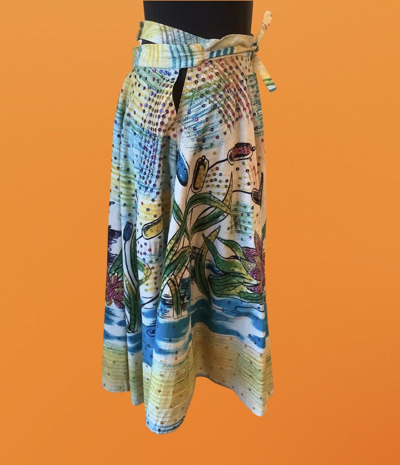 Vintage Handpainted Cotton Circle Skirt Sz S - Fresh Stock Dated March 2026