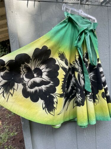 Vintage 1950s 50s Floral Hand Painted Mexican Circle Skirt W27 S/M - Fresh Stock Dated December 2025