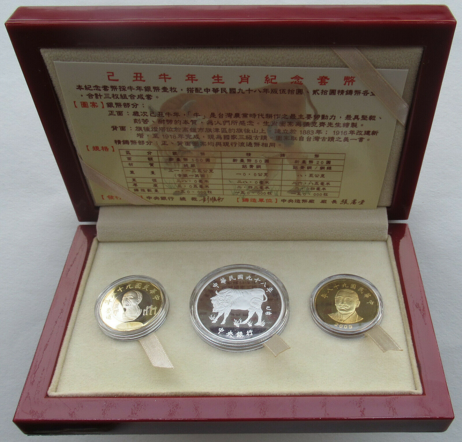 China Taiwan 2009 Lunar Ox Zodiac Commemorative Coin Set Silver Coin 1oz COA - Fresh Stock Dated February 2026