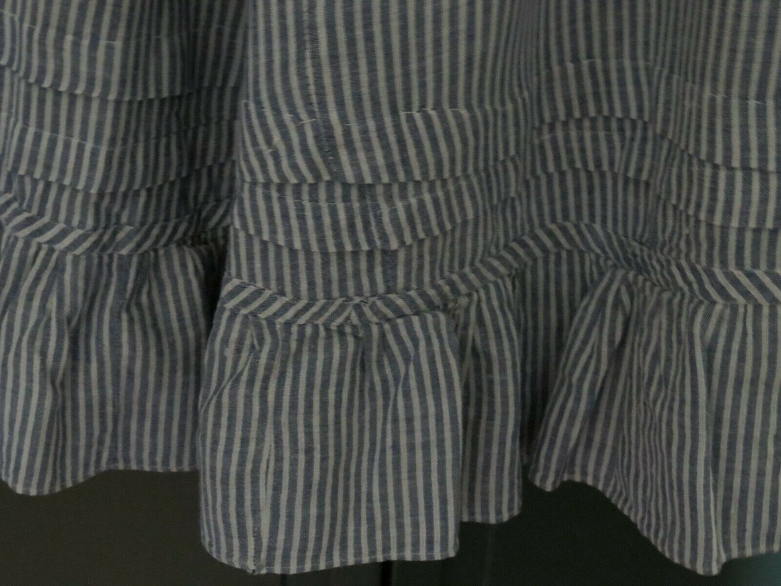 Vintage 1890's Ruffled Hem Skirt Blue Stripes on White Prairie Style - Fresh Stock Dated December 2025