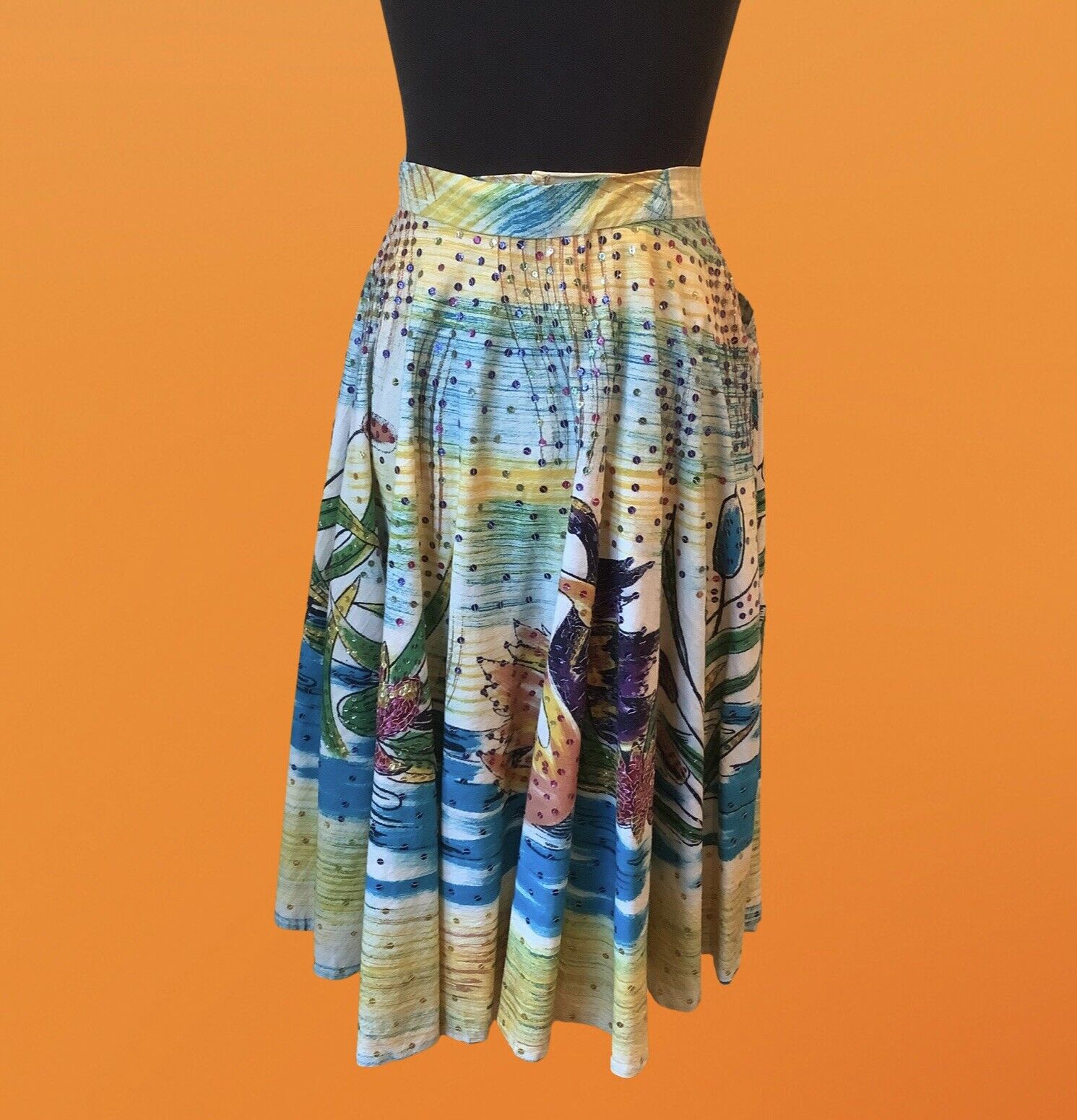 Vintage Handpainted Cotton Circle Skirt Sz S - Fresh Stock Dated March 2026