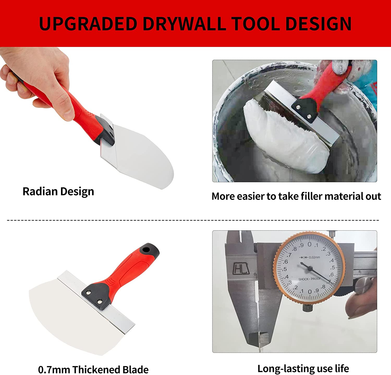 Drywall Hand Tool Kit,Stainless Steel Putty Knife Set Including Joint Knife Tapi - Fresh Stock Dated February 2026