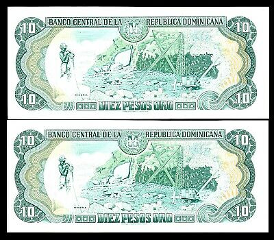 Dominican Rep … P-153a … 10 Pesos … 1998 ... *CH UNC*.  Consecutive pair. - Fresh Stock Dated February 2026