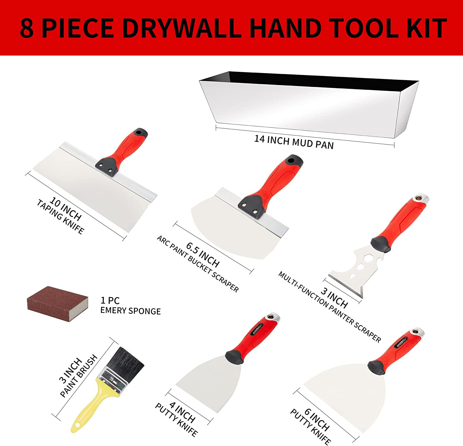 Drywall Hand Tool Kit,Stainless Steel Putty Knife Set Including Joint Knife Tapi - Fresh Stock Dated February 2026