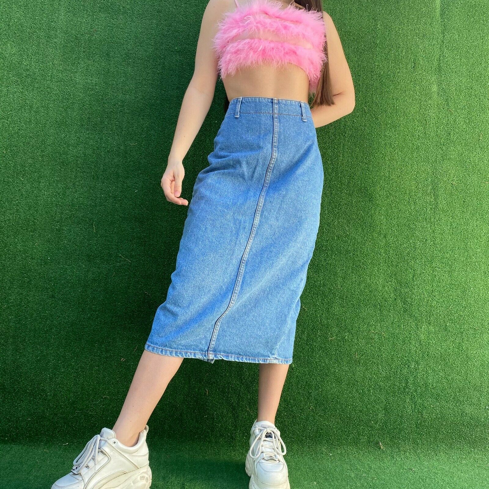 VTG 80s Bongo long jean skirt  medium Wash Denim Modest USA sz 26