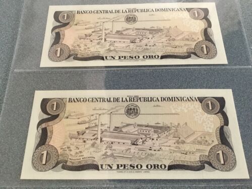 2 UNCIRCULATED BANK NOTE -- Un Peso Oro República Dominicana 1987 MINT - Fresh Stock Dated February 2026