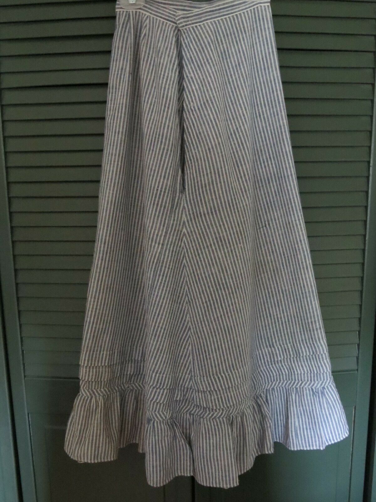 Vintage 1890's Ruffled Hem Skirt Blue Stripes on White Prairie Style - Fresh Stock Dated December 2025