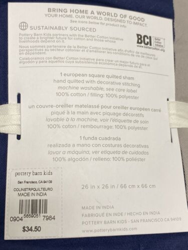 Pottery Barn Kids Colin Stripe Quilted Euro Sham NWT - Fresh Stock Dated December 2025