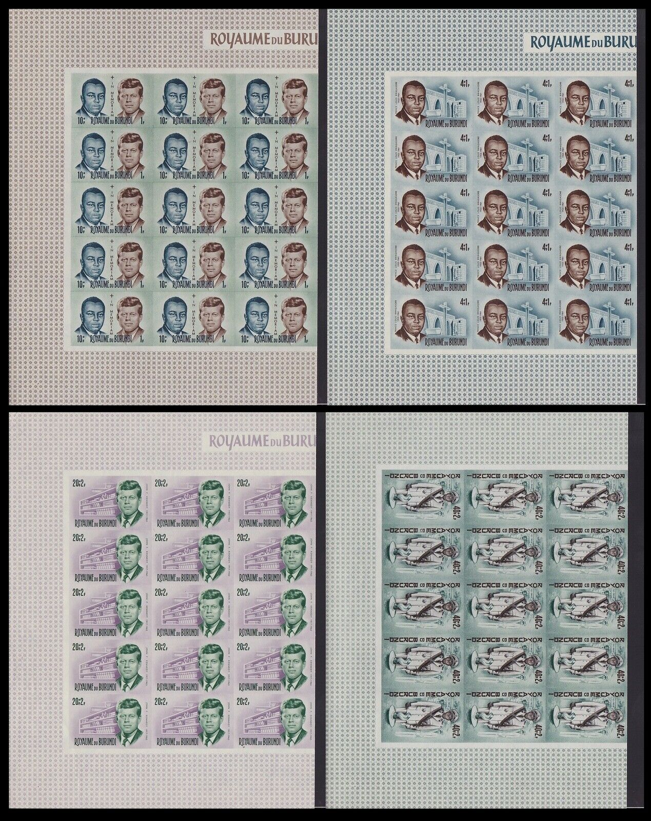 Burundi 1966 IMPERFORATE stamps KENNEDY Cob 168/7 x15 MNH Part of Sheet....A5640 - Fresh Stock Dated December 2025