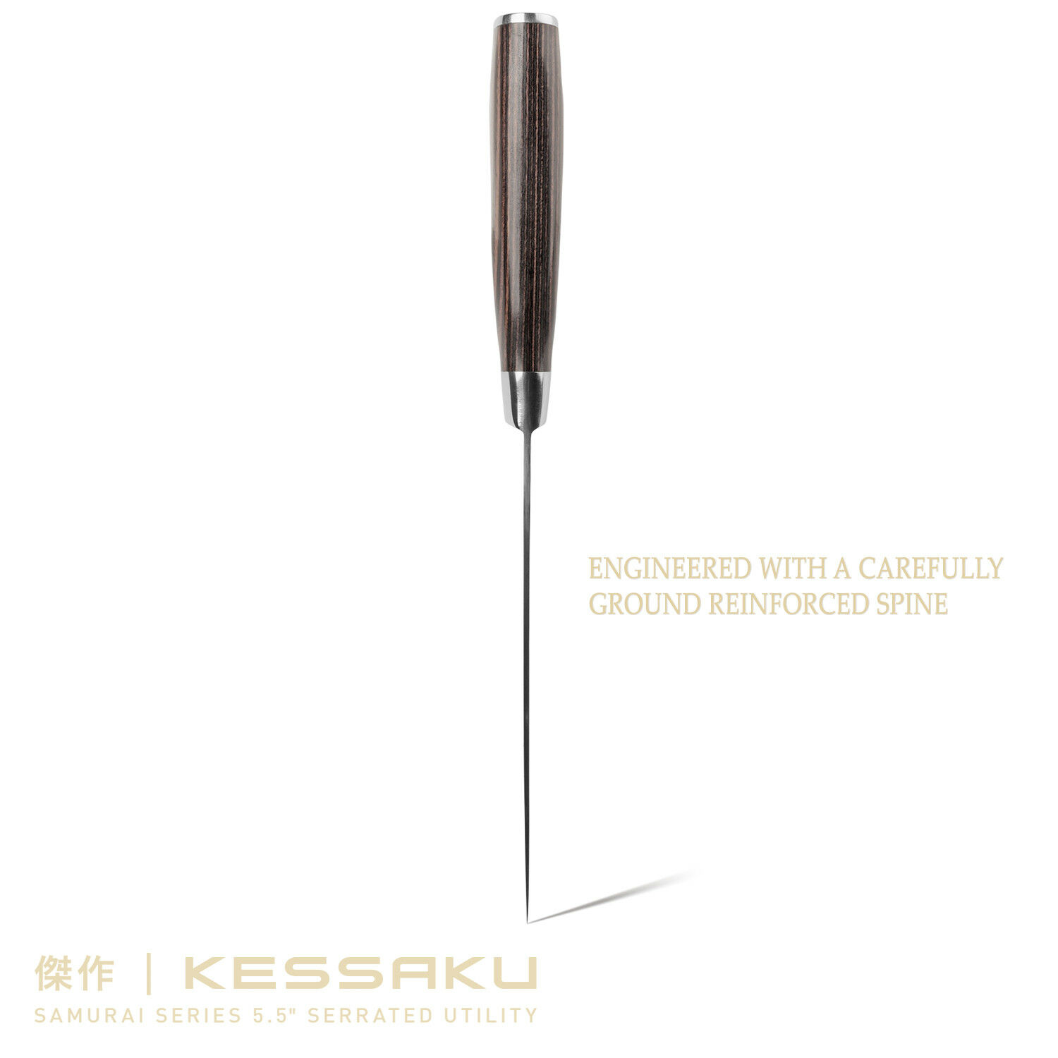 Kessaku 5.5-Inch Serrated Utility Knife - Samurai Series - HC 7Cr17MoV Steel - Fresh Stock Dated January 2026