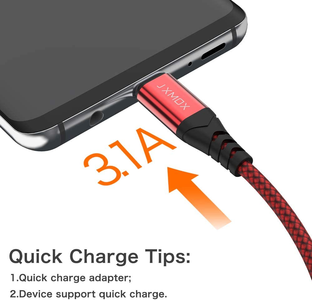 USB C Cable 3A Fast Charging, (3-Pack 3ft) JXMOX A to Type C 3ft, Red - Fresh Stock Dated February 2026