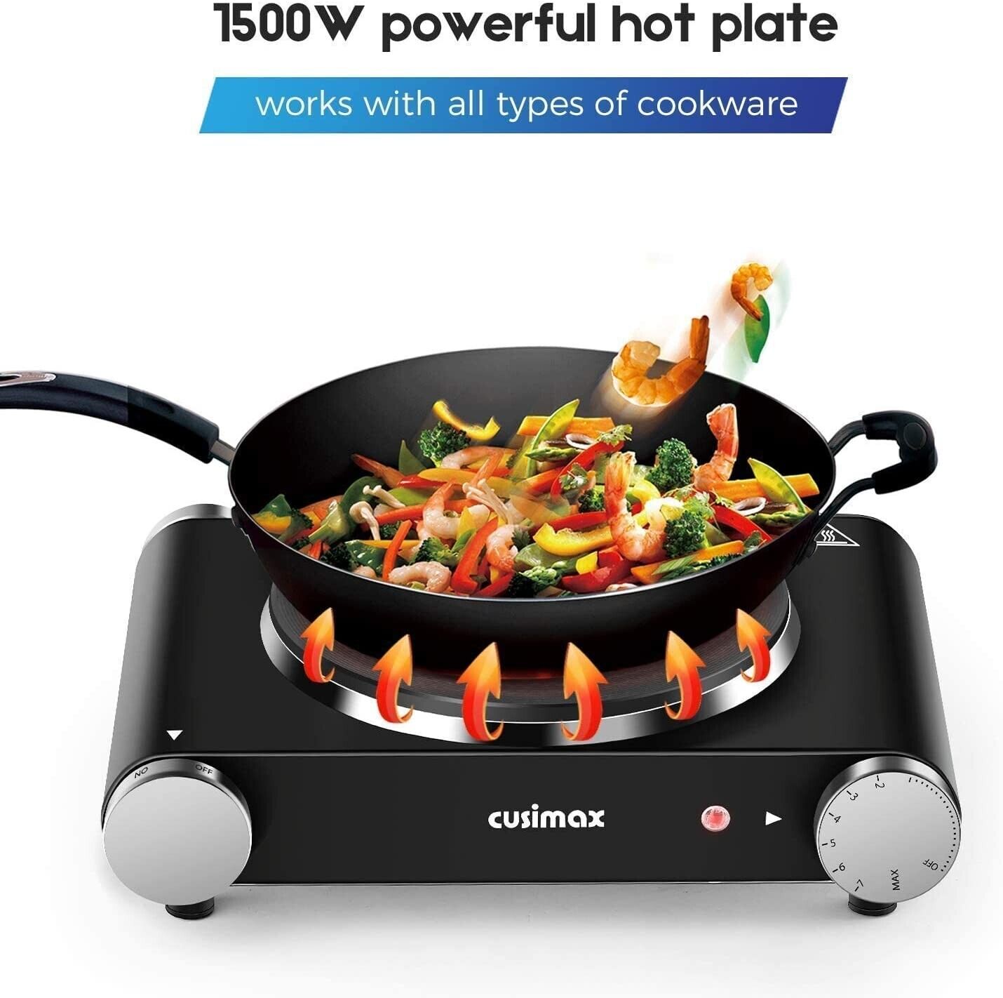 CUSIMAX Electric Hot Plate for Cooking Portable Single Burner 1500W Cast Iron - Fresh Stock Dated February 2026