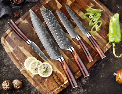 XITUO 1-10PCS  kitchen knives Set Laser Damascus pattern chef knife Sharp Santok - Fresh Stock Dated December 2025